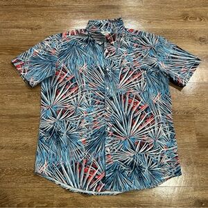 RSVLTS Shirt Men's XL Red White & Bloom Palm USA Short Sleeve Button Up KUNUFLEX